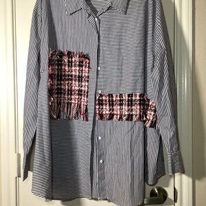 Mod x Women Striped Tweed Patchwork Oversized Top